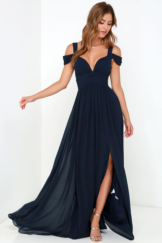 Elegant Navy Blue Dress - Maxi Dress - Cocktail Dress - Prom Dress ...
