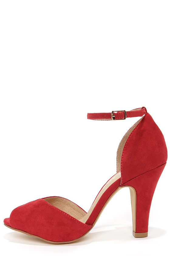 Pretty Red Shoes - Peep Toe Heels - Ankle Strap Heels - $65.00