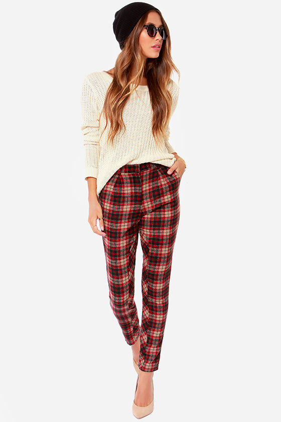 Lucca Couture Plaid Pants - Red Plaid Pants - $79.00