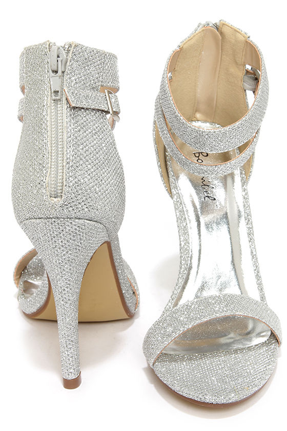 Pretty Glitter Heels - Silver Heels - Ankle Strap Heels - $29.00