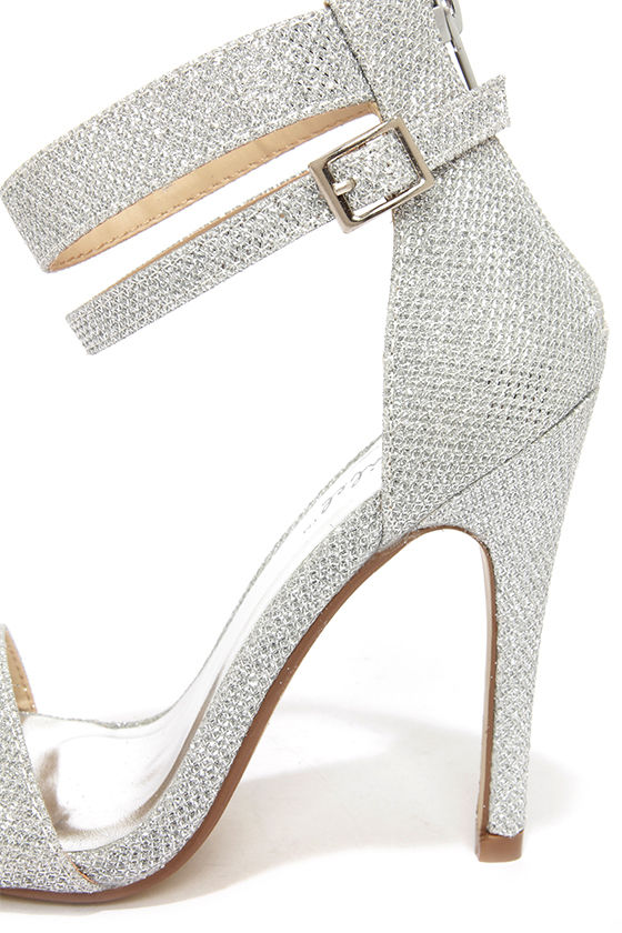 Pretty Glitter Heels - Silver Heels - Ankle Strap Heels - $29.00