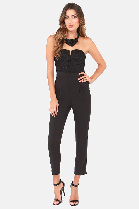Sexy Black Jumpsuit - Strapless Jumpsuit - Lace Jumpsuit - $45.00