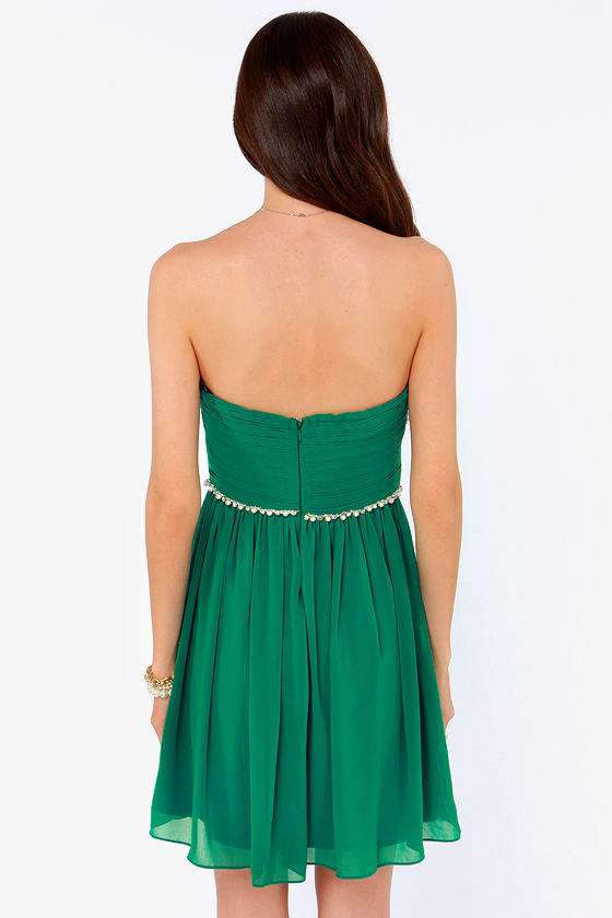 Pretty Emerald Green Dress - Strapless Dress - Rhinestone Dress ...