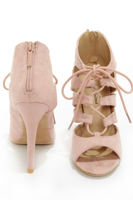 Cute Blush Shoes - Peep Toe Heels - Lace-Up Heels - $59.00