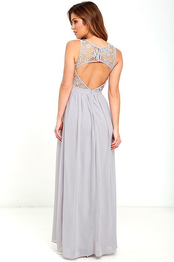 Lovely Grey Dress - Lace Dress - Maxi Dress - Backless Dress - $68.00