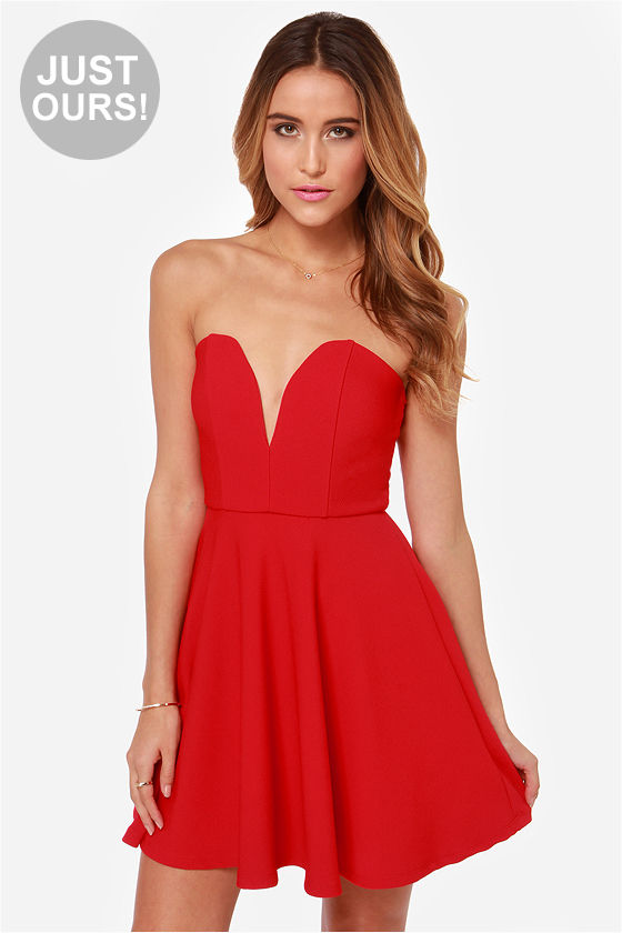 Strapless Dress - Red Dress - Sweetheart Dress - $37.00