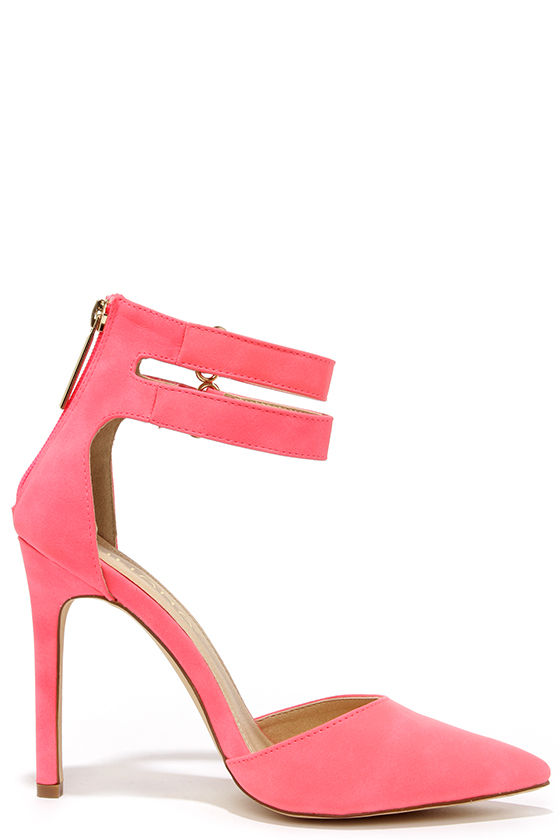 Cute Hot Pink Heels - Ankle Strap Heels - Pointed Pumps - $32.00