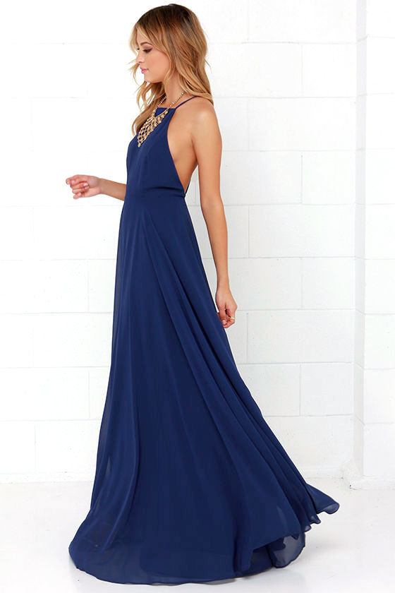 Beautiful Navy Blue Dress - Maxi Dress - Backless Maxi Dress - $64.00