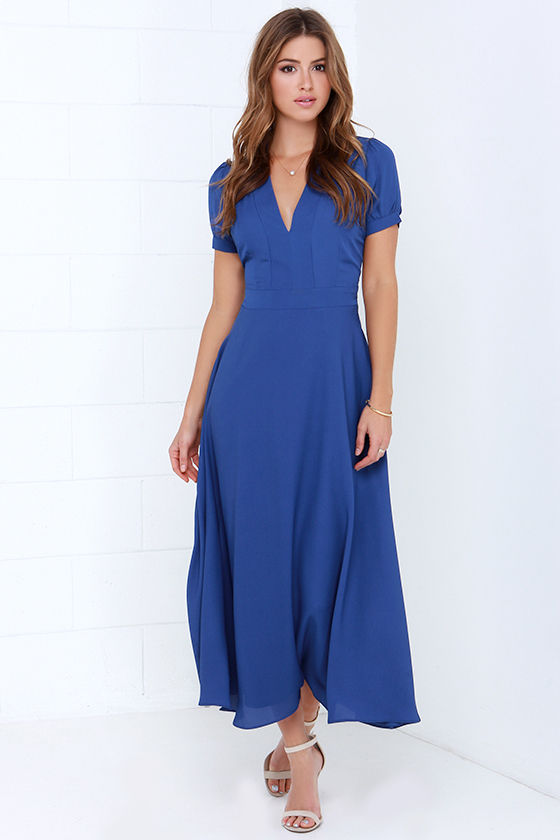 Royal Blue Gown - Royal Blue Midi Dress - $65.00