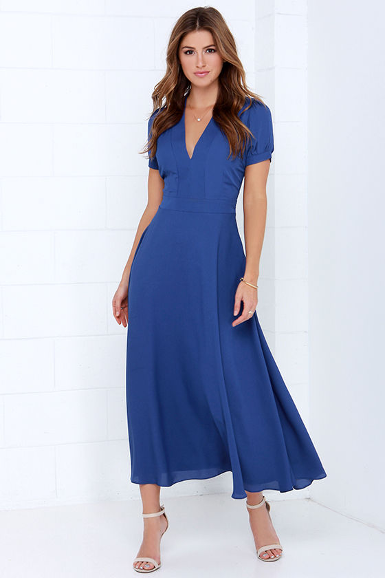 Royal Blue Gown - Royal Blue Midi Dress - $65.00
