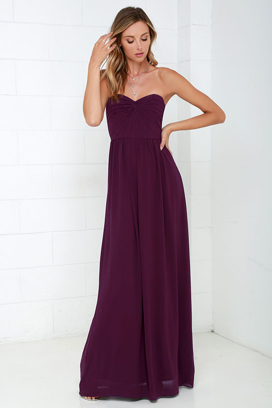 Pretty Plum Purple Dress - Strapless Dress - Maxi Dress - Blue ...