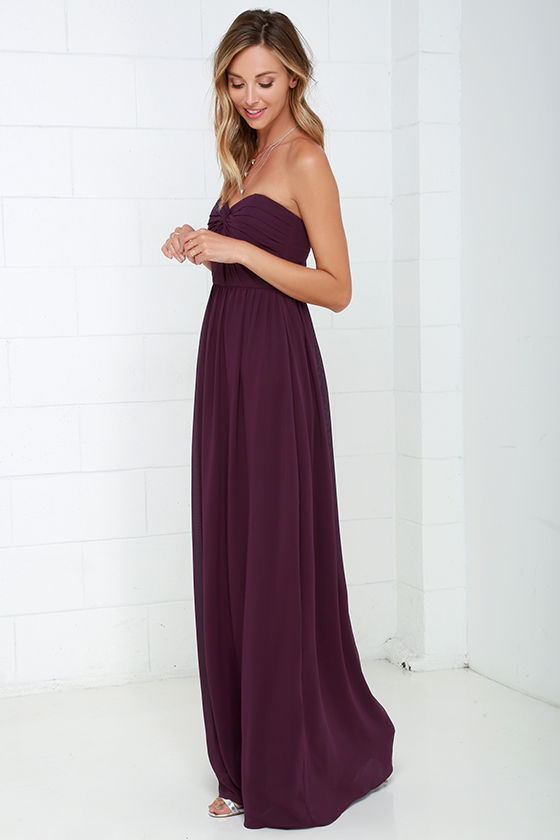 Pretty Plum Purple Dress - Strapless Dress - Maxi Dress - Blue ...