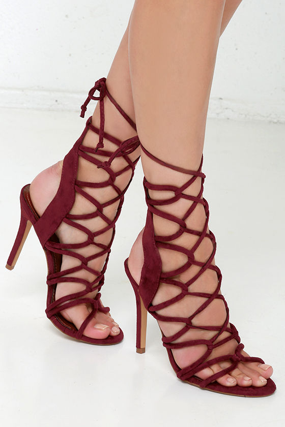 Sexy Wine Red Heels - Lace-Up Heels - High Heel Sandals - $41.00