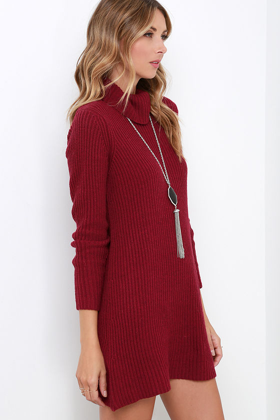 Cute Wine Red Dress - Knit Dress - Sweater Dress - $61.00