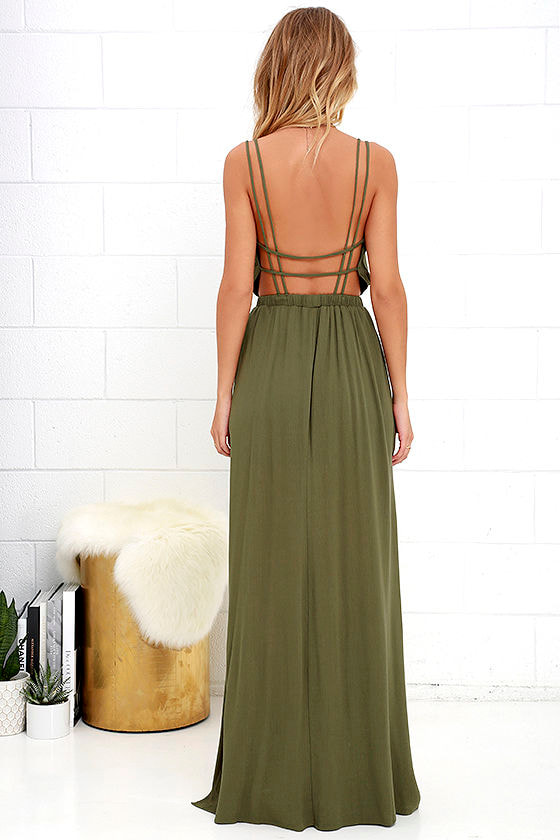 Olive Green Dress - Strappy Dress - Maxi Dress - $54.00