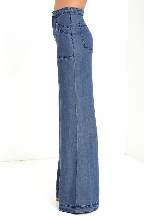 Blue Pant - Chambray Pants - Wide-Leg Pants - $64.00