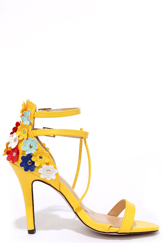 Fun Yellow Heels - Flower Heels - High Heel Sandals - $35.00