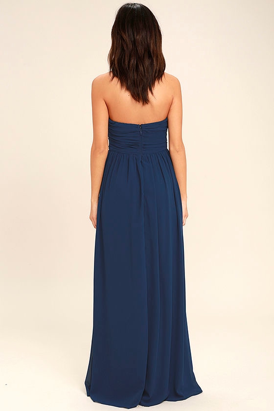 Lovely Maxi Dress - Navy Blue Dress - Strapless Dress - $84.00