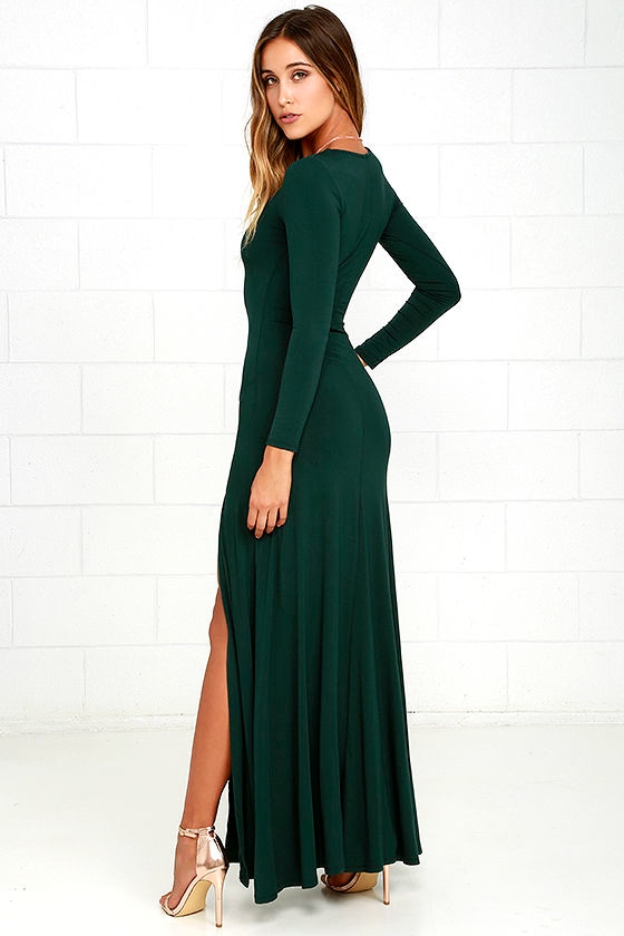 Chic Forest Green Dress - Maxi Dress - Long Sleeve Dress - $64.00