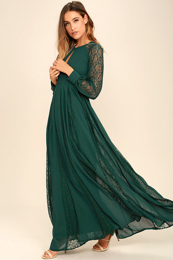 long sleeve forest green formal dress sz 10