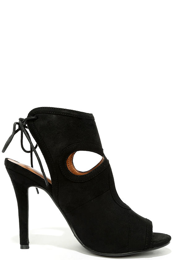Cute Black Heels - Peep-Toe Heels - Lace-Up Heels - $26.00