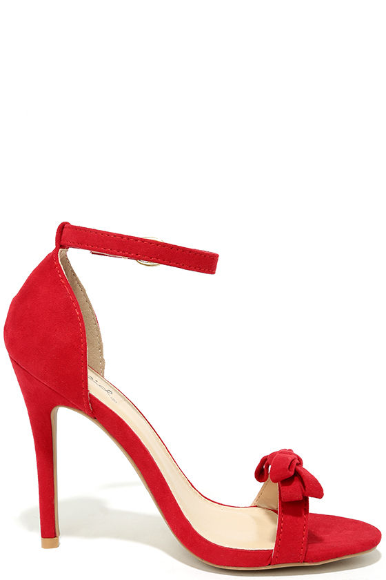 Cute Red Heels - Ankle Strap Heels - Vegan Suede Dress Sandals ...