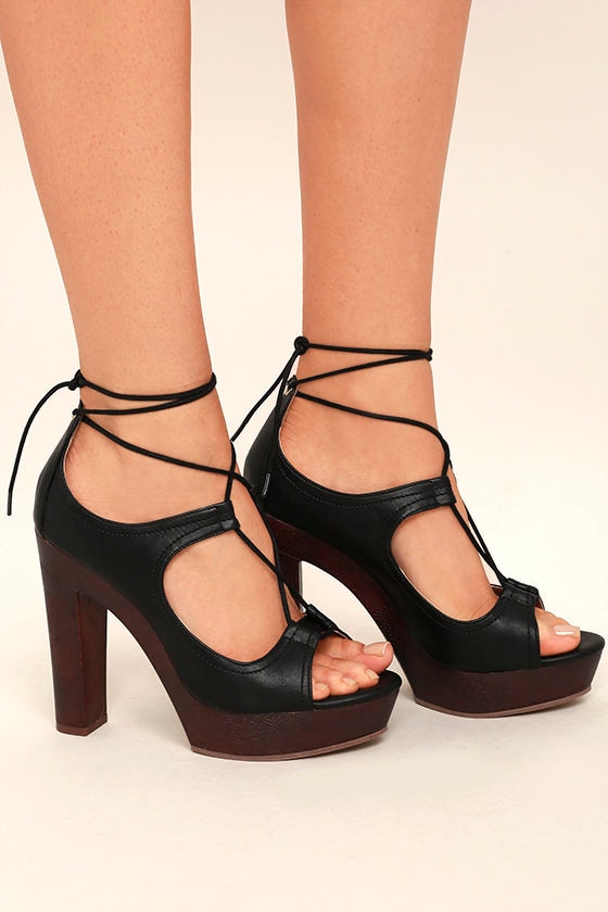 Chic Black Heels - Lace-Up Heels - Platform Heels - $42.00