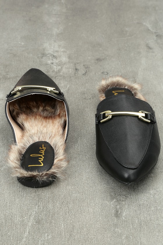 Antonia Black Faux Fur Loafer Slides 4