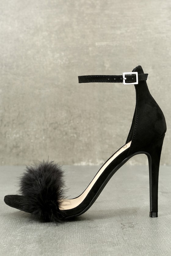 Valentina Black Feather Ankle Strap Heels Lulus $31 