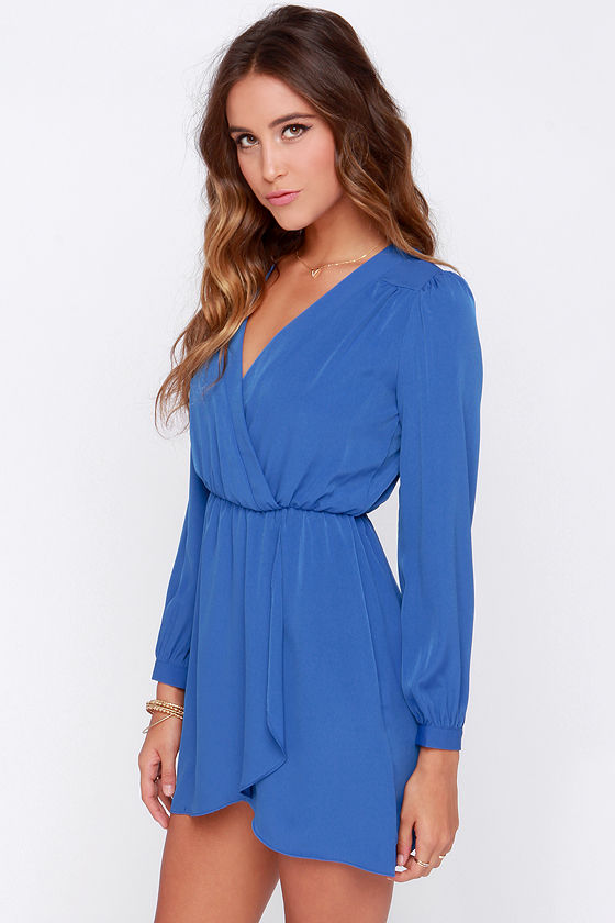 Cute Blue Dress - Wrap Dress - Long Sleeve Dress - $49.00