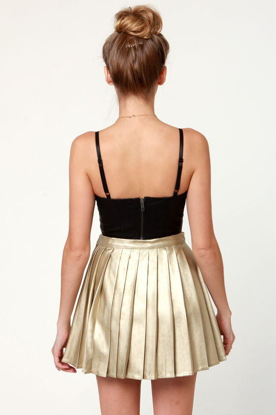 Mink Pink Romy and Michelle Skirt - Gold Skirt - Mini Skirt - $82.00