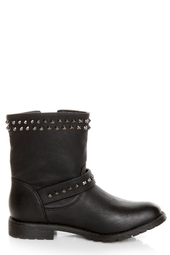 Bamboo Kacy 01 Black Studded Motorcycle Ankle Boots - $49.00
