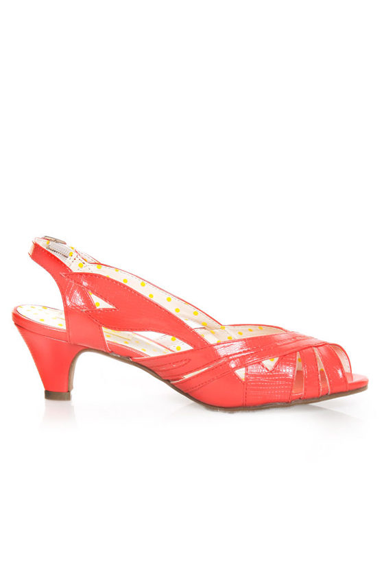 B.A.I.T. Joanna Coral Red Strappy Slingback Kitten Heels - $56.00