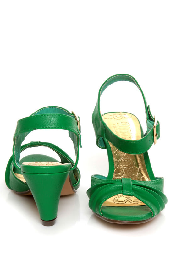 Mona Mia Amparito Green Ruched Peep Toe Kitten Heels - $38.00
