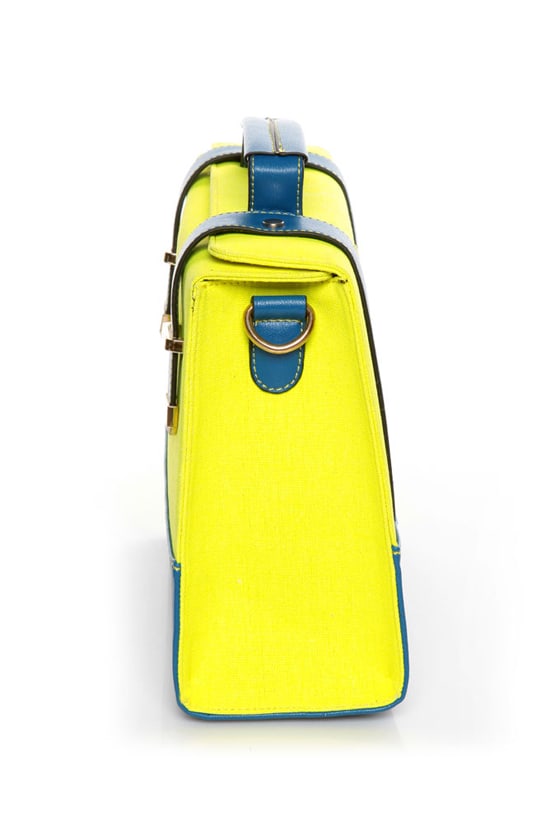 Hot Neon Yellow Purse - Structured Handbag - Color Block Purse - $41.00